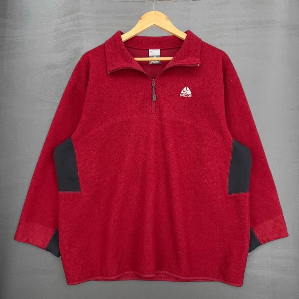 Nike‎ ACG Quarter Zip Fleece Pullover Red Black Fit Therma Mens Large